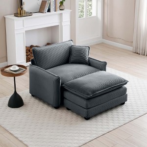Corduroy Single Sofa with Footstool and Pillow, Deep Seat Lounge Chair for Living Room, Bedroom, Club - 1 of 4