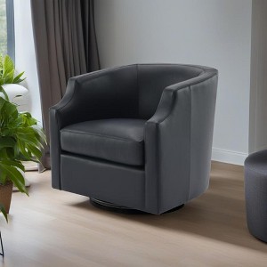 Top Grain Leather Swivel Glider Barrel Chair with Pocket Coil Seat, Reversible Cushion, and 360-Degree Swivel - 1 of 4