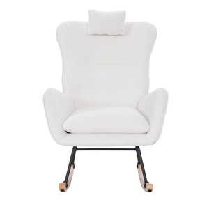 GlasFlength Accent Chairs Plush Teddy Fabric Rocking Chair with Ergonomic Backrest for Nursery Living Room, White, 25.19"*34.25"*36.22" - 1 of 4