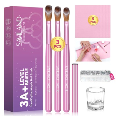 Saviland Kolinsky Trio Brush Set: #6/10/14 Acrylic Sculpt Brushes w/Reinforced Ferrules - Core Artist's Essentials.(Pink)