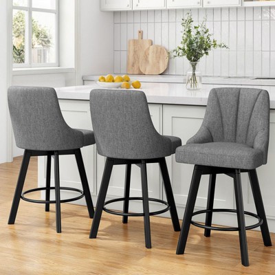 Gikpal Swivel Bar Stools, 24" Counter Height Bar Stools Set of 3, Fabric Upholstered Counter Bar Stools with Solid Wood Legs for Kitchen Island, Dark
