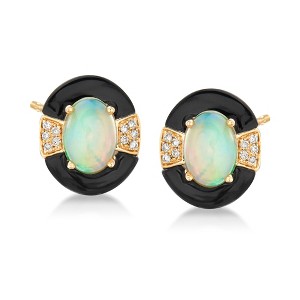 Ross-Simons Opal and Black Onyx Earrings With Diamond Accents in 14kt Yellow Gold - 1 of 3