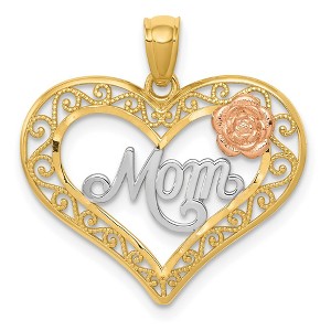 Black Bow Jewelry 14k Two Tone Gold and White Rhodium Mom Heart with Rose Pendant, 22mm - 1 of 4