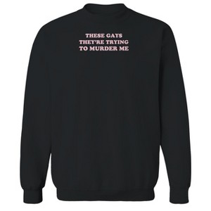 Rerun Island Men's These Gentlemen Trying To End Me Pink Luxury Paradise With A Side Of Chaos Long Sleeve Graphic Cotton Pullover Sweatshirt - 1 of 4