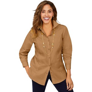 Jessica London Women's Plus Size Wrinkle-Free Stretch Poplin Shirt - 1 of 4