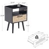 Mayeerty 15.75" Rattan End table, Modern nightstand with drawer and solid wood legs, side table for living room, bedroom, Black - 3 of 4