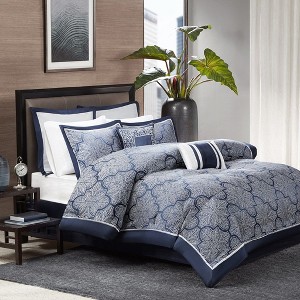 Okak Queen/King 8-Piece Brushed Jacquard Comforter with Classic Woven Pattern,Comfortable Quilt Comforter Bedding Sets,Machine Washable - 1 of 4