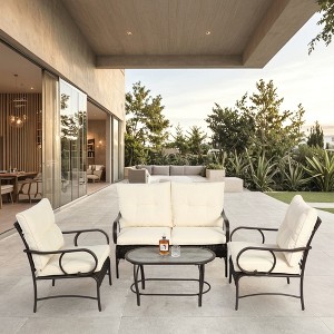 4pcs Outdoor Seating Group Furniture Sets, Patio Wicker Conversation Chat Set With Removable Cushions -ModernLuxe - 1 of 4