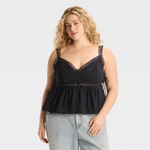 Women's Lace Trim Babydoll Flyaway Tank Top - Wild Fable™ - 1 of 3