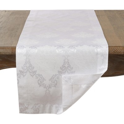 White Damask Cotton Polyester Table Runner