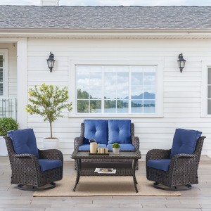Buenhomino 4 Pieces Patio Furniture Set, Outdoor Swivel Glide Chairs with Loveseat and Coffee Table, All-Weather Patio Conversation Set - 1 of 4
