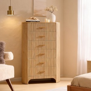 Fluted Dresser for Bedroom, Chest of Drawers with Gold Handles, Curved Profile, Wood Storage Dressers Organizer for Bedroom, Living Room - 1 of 4