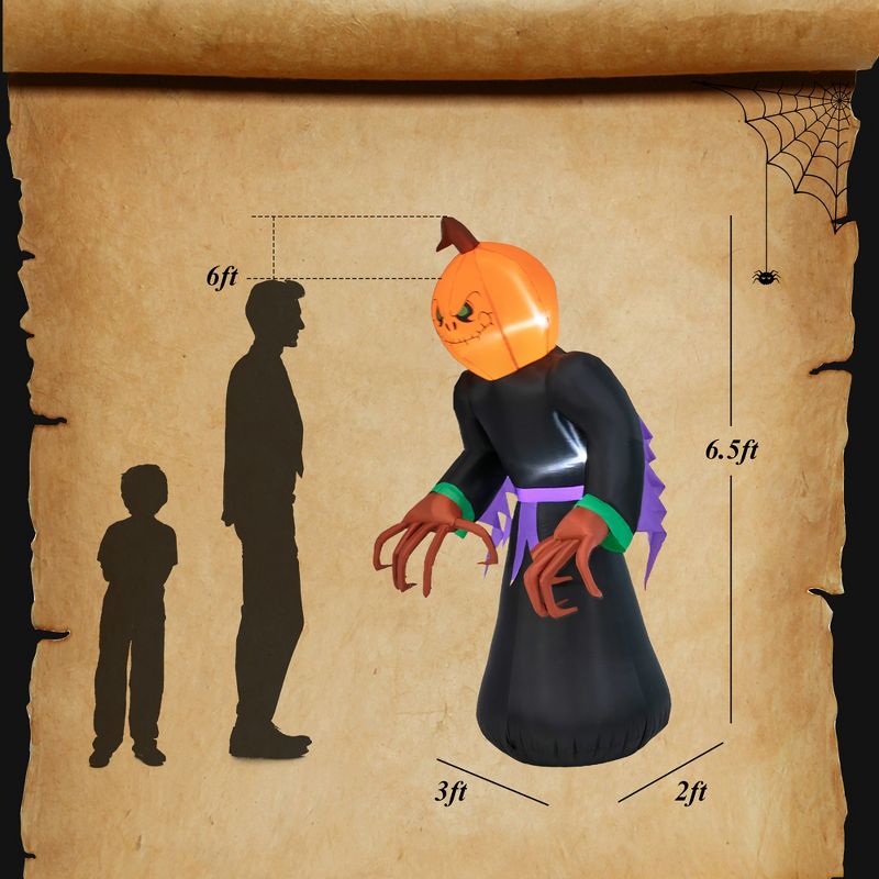 Costway 6.5 FT Inflatable Halloween Warlock with Pumpkin Head Blow-up Pumpkin Reaper, 4 of 11