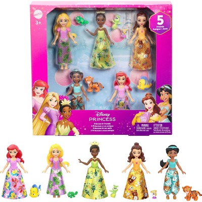 Disney Princess and Friends Set with 5 Small Dolls in Sparkling Outfits and 5 Friend Figures