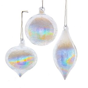 Kurt Adler 80MM Clear Iridescent Ball, Onion and Teardrop Ornaments, 3 Piece Set - 1 of 4
