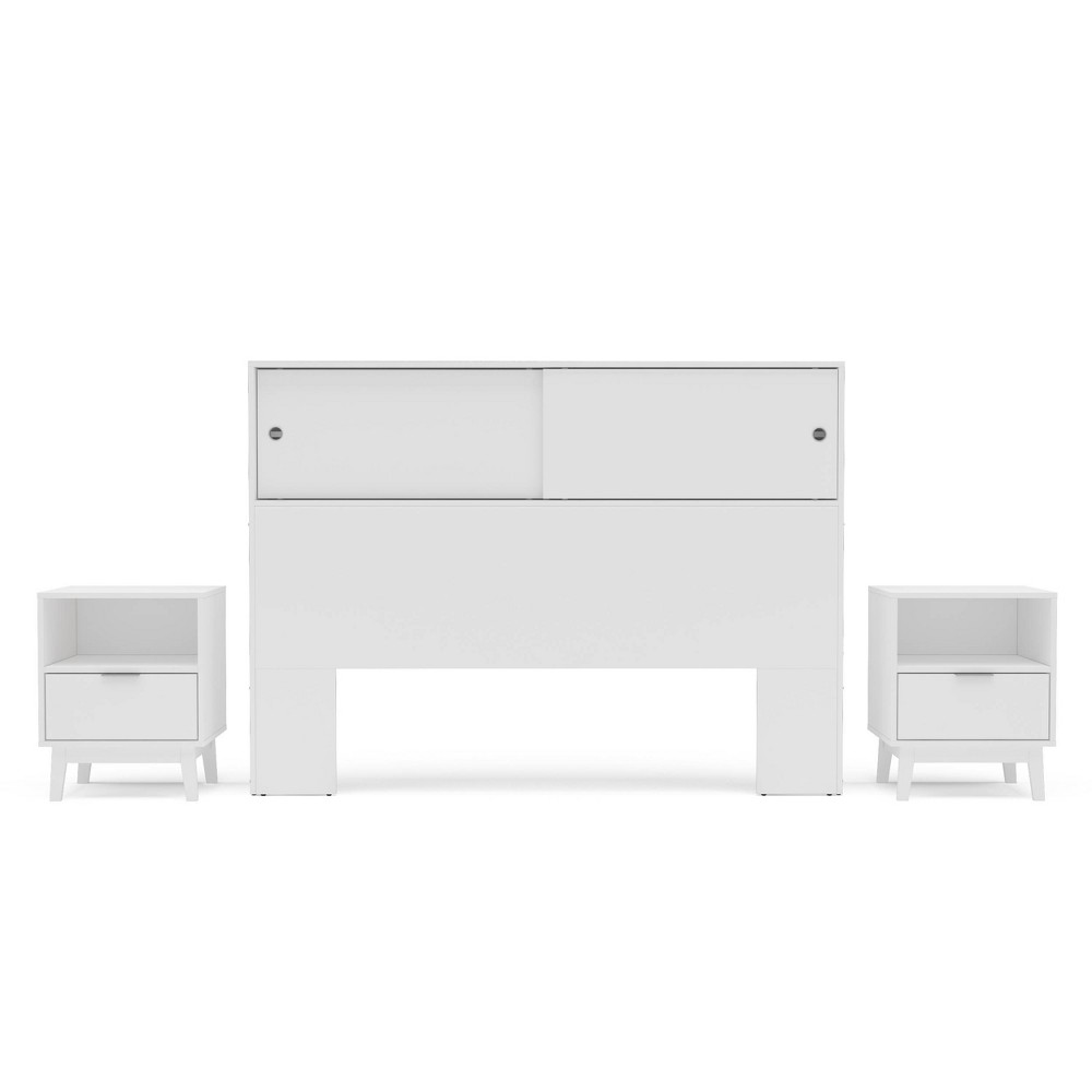 Polifurniture 3pc Full Victoria Bedroom Set with 2 Nightstands White: Modern Style, Spot Clean, 90 Day Warranty