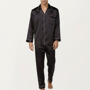 Anna-Kaci Men's 2-Piece Set Satin Pajamas with Contrast Piping and Button-Up Top - 1 of 4