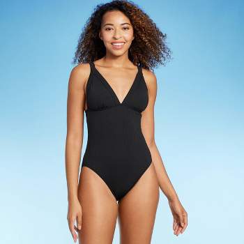 FlatterMe Women's Sexy Plus Size Black One Piece Swimsuit,Plunge Neckline  with Lace Up Detail Swimwear Bathingsuit(A18034,All Black,XXL/US 18W) at   Women's Clothing store