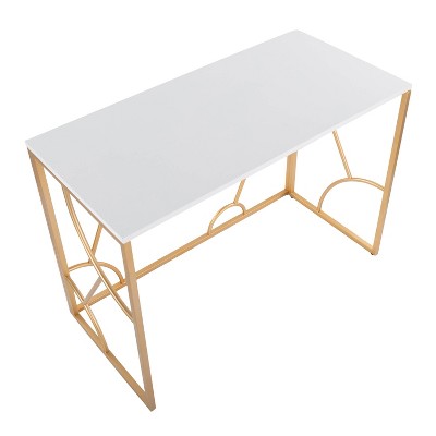 White and Gold Geometric Metal Frame Writing Desk