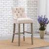 WestinTrends 29" Linen Fabric Tufted Buttons Upholstered Wingback Bar Stool - 2 of 4
