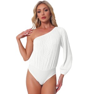 INSPIRE CHIC Women's One Shoulder Long Sleeve Casual Ribbed Bodysuit - 1 of 4