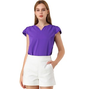 INSPIRE CHIC Women's Work Business Casual Plain Cap Sleeve Blouse - 1 of 4