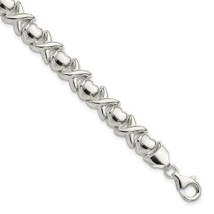 Black Bow Jewelry 9mm Sterling Silver Polished X and Heart Link 7 Inch Bracelet - 1 of 4