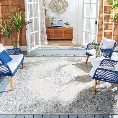Cleora Grey/Navy Easy-Care Rectangular Indoor/Outdoor Area Rug, 9' x 12'
