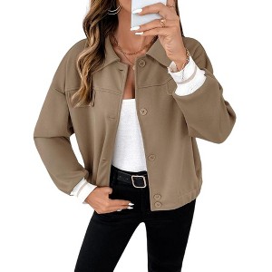 Women's Casual Jacket Long Sleeve Lapel Open Front Button Down Work Office Cardigan With Pocket - 1 of 4