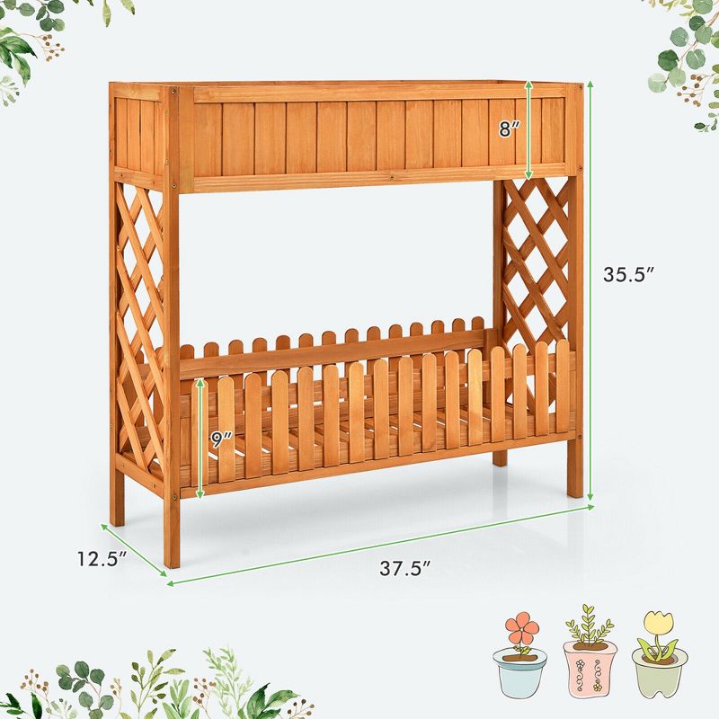 Costway 2-Tier Raised Garden Bed Elevated Wood Planter Box for Vegetable Flower Herb, 2 of 11