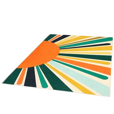 Area Rug, Machine Washable Colorful Area, Non Slip Rug for Living Room, Indoor Non-Slip Carpet, Modern Minimalist Front Door Mat, Sun Accent Rug