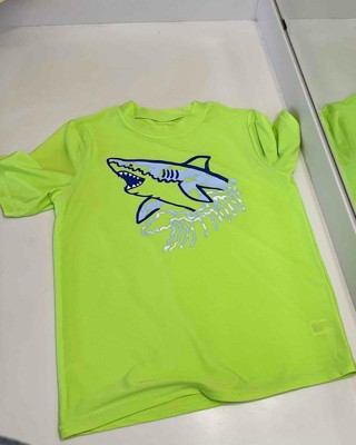 Boys' Short Sleeve Shark Printed & Striped Rash Guard Top & Swim Shorts Set  - Cat & Jack™ White/blue/lime Green M Husky : Target