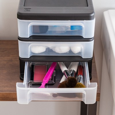 Small Black Plastic 3-Drawer Stackable Desktop Organizer