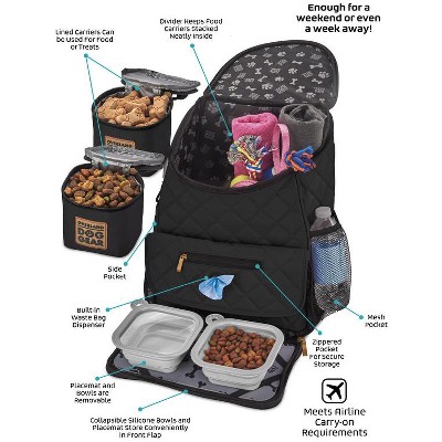 Black Quilted Rolling Dog Carrier Backpack with Accessories