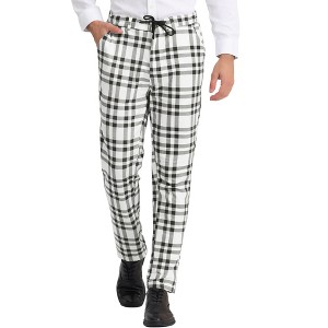 Lars Amadeus Men's Casual Slim Fit Flat Front Skinny Plaid Dress Pants - 1 of 4