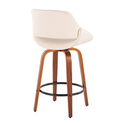 Flared Walnut & Metal Swivel Counter Stool in Black/Cream