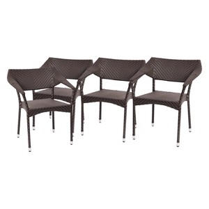 Flash Furniture Jace Set of 4 Commercial Grade Stacking Patio Chairs, All Weather PE Rattan Wicker Patio Dining Chairs - 1 of 4