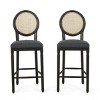 High Counter Bar Stool Set Of 2,Fabric Round Back Upholstered Kitchen Chairs,Armless Living Room Chairs With Rubberwood Legs-Cuddlewood - 3 of 4