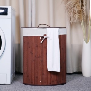 58L Bamboo Laundry Hamper with Removable 3-Section Liner, Foldable Storage Basket with Lid & Handles for Bedroom, Laundry Room, and Small Spaces - 1 of 4