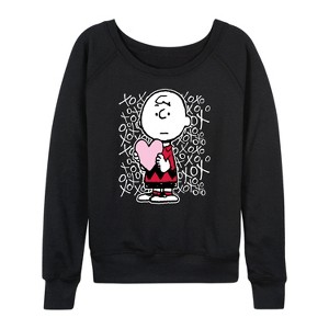 Women's - Peanuts - Charlie Brown Xoxo Lightweight French Terry Wide Neck Long Sleeve Shirt - 1 of 4