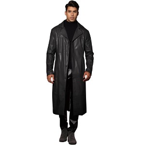 Lars Amadeus Men's Vintage Lapel Gothic PU Faux Leather Trench Coat - 1 of 4