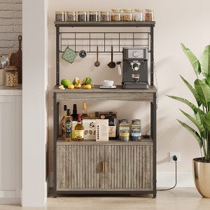 Bestier Bakers Rack with Power Outlet, Height-Adjustable 45" to 55" Kitchen Microwave Stand with Sstorage Cabinet,Kitchen Stand with 10 S-Hooks - 1 of 4