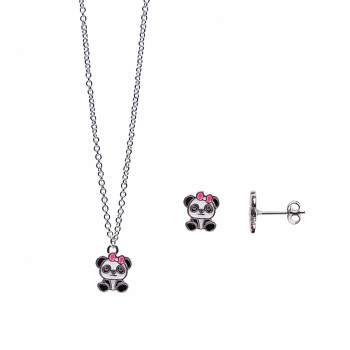 FAO Schwarz Enamel Panda Bear Necklace and Earring Set