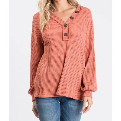 Women's Long Sleeve Waffle Top - Hailey & Co