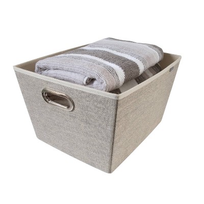 Beige Faux Jute Large Grommet Storage Bin