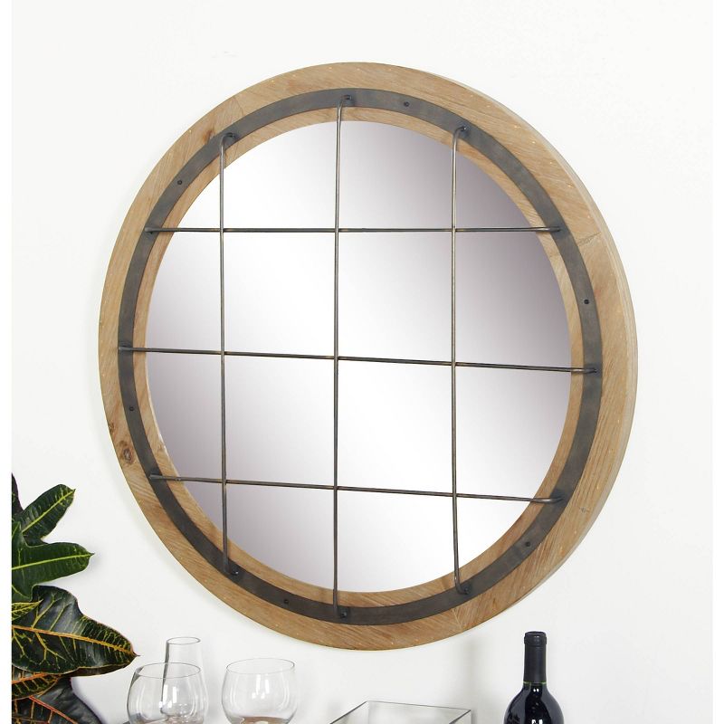Industrial Wood Round Wall Mirror - Olivia & May, 2 of 7