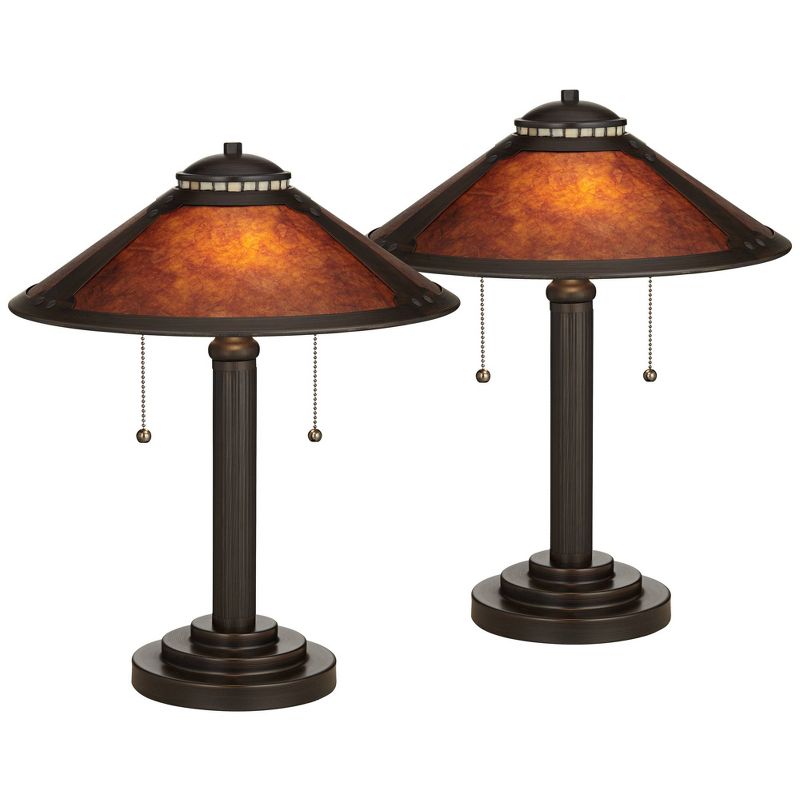 Robert Louis Tiffany Mica Mission Desk Lamps 18 1/2" High Set of 2 Oil Rubbed Bronze Natural Mica Shade for Bedroom Living Room Bedside Nightstand, 1 of 10