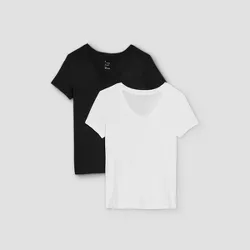 Women's Short Sleeve Scoop Neck Slim Fit 2pk Bundle T-Shirt - A New Day™ Black/White XXL