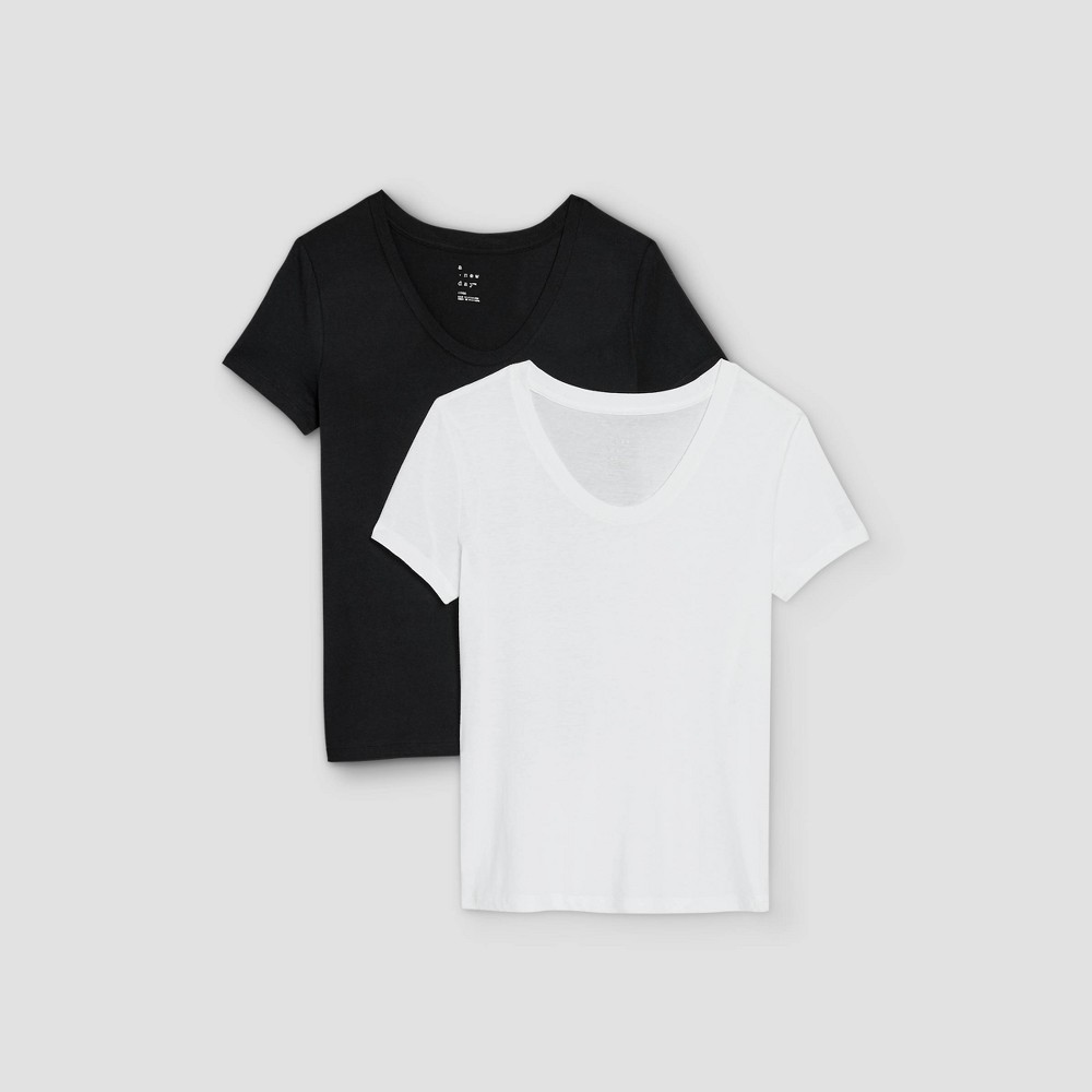 Women's Short Sleeve Scoop Neck Slim Fit 2pk Bundle T-Shirt - A New Day Black/White S