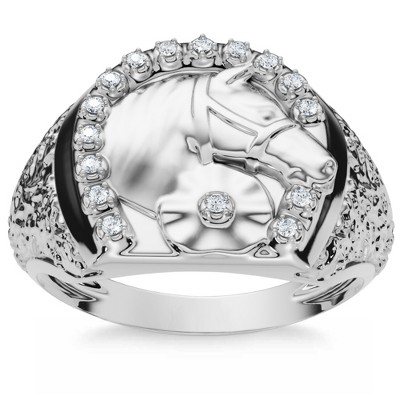 Pompeii3 Men's Pinkie Horse Lucky Diamond Ring Gold Lab Created